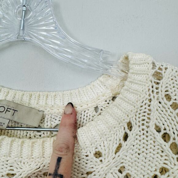 Loft Cream Crochet Pullover Sweater Women’s Size M - Picture 3 of 9